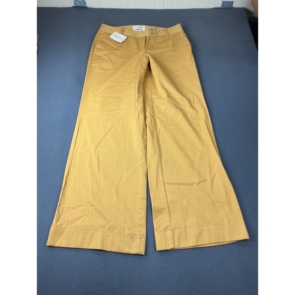 London Jeans Pants Womens 10 Tall Yellow Chino Wide-Leg Marisa Fit Pockets